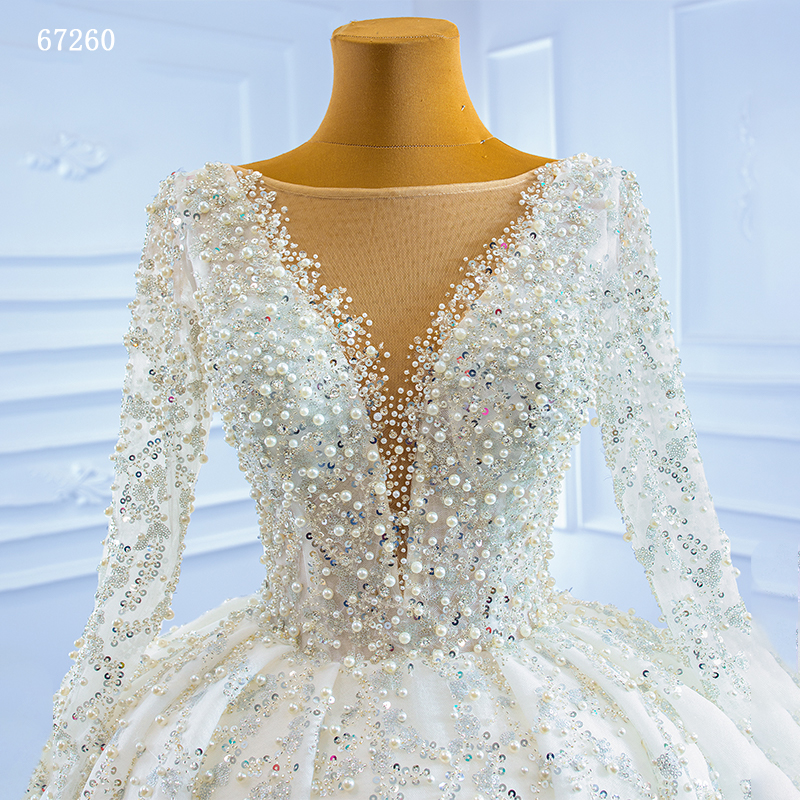 Luxury White Lace Elegant Long Sleeve Wedding Dress Bridal Gowns,